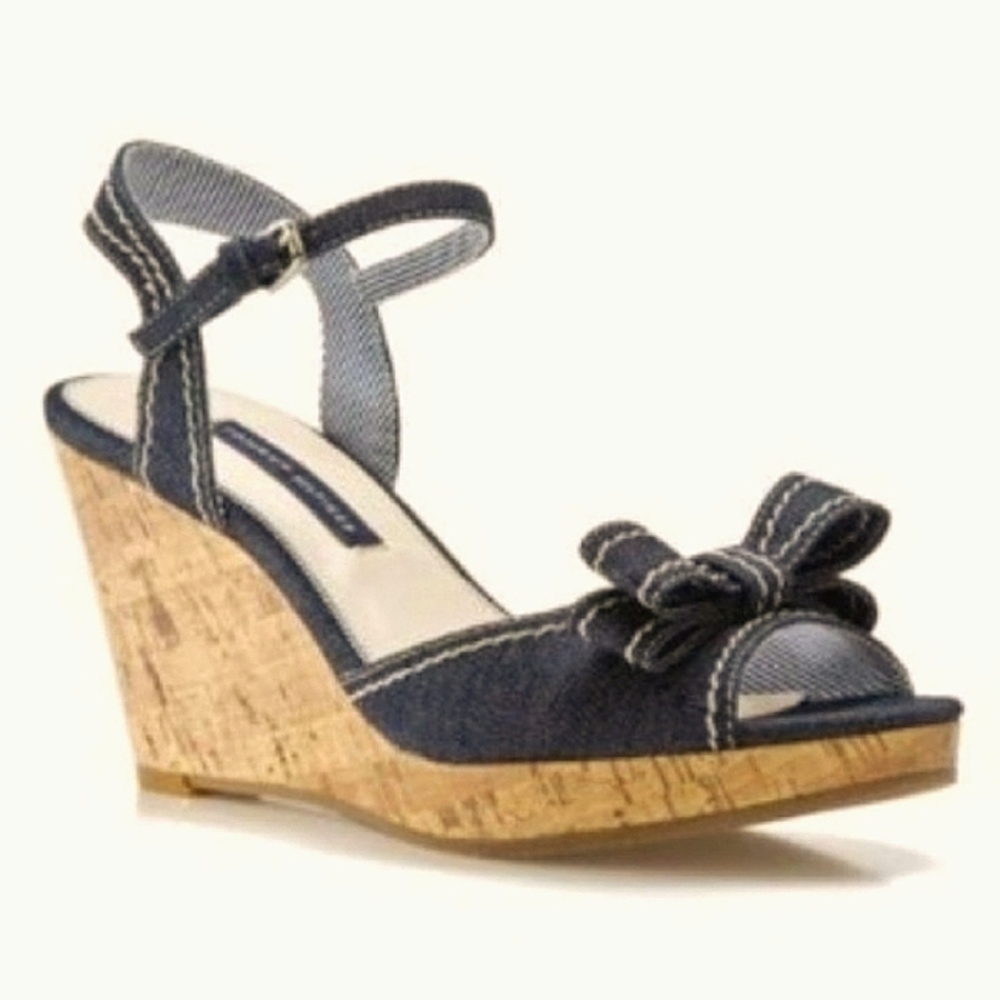 TOMMY HILFIGER denim cork wedges